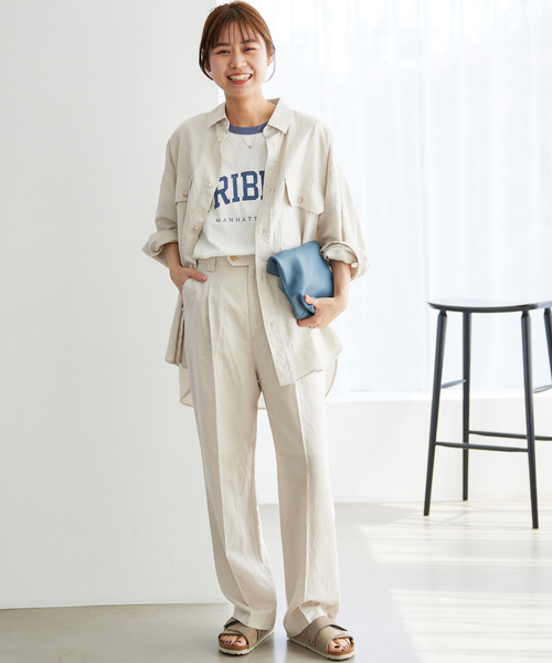 JOURNAL STANDARD relume（ジャーナルスタンダード　レリューム）の「リネンコットンワークシャツ（シャツ/ブラウス・レディース・ライトグリーン/アイボリー・FREE）」の6枚目の写真