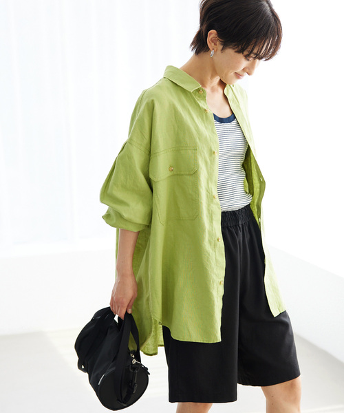 JOURNAL STANDARD relume（ジャーナルスタンダード　レリューム）の「リネンコットンワークシャツ（シャツ/ブラウス・レディース・ライトグリーン/アイボリー・FREE）」の11枚目の写真