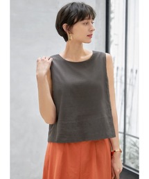 クロップド丈ノースリコットン混紡ブラウス