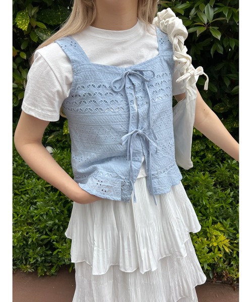 PHILLY（フィリー）の「コットンレース2WAYビスチェ（ベスト・レディース・ホワイト/ブルー・FREE）」の10枚目の写真