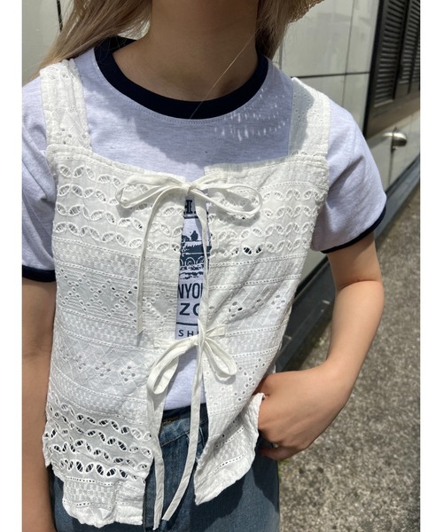 PHILLY（フィリー）の「コットンレース2WAYビスチェ（ベスト・レディース・ホワイト/ブルー・FREE）」の3枚目の写真