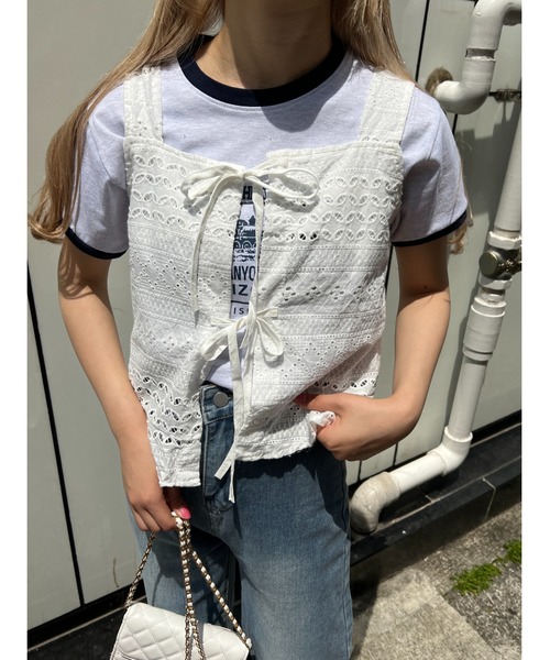 PHILLY（フィリー）の「コットンレース2WAYビスチェ（ベスト・レディース・ホワイト/ブルー・FREE）」の14枚目の写真