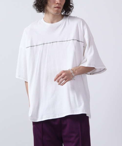 FUNALIVE（ファンアライブ）の「プリントBIGTシャツ 半袖（Tシャツ/カットソー・メンズ・チャコールグレー/ライトパープル/ブラック系/ホワイト×グリーン/ホワイト×グレー/ホワイト/ホワイト×パープル/グリーン/ホワイト×ブラック/ブラック系2/ベージュ系2/ミント/ホワイト×ライトグレー/ベージュ系/オレンジ/ブラウン系/ベージュ系1/ラベンダー/ホワイト系1/ホワイト×エメラルドグリーン/ホワイト系/ブラック系3/ライトグリーン/ブルー/チャコール/ブラック/杢グレー/ブラック系1/ベージュ/ネイビー/グリーン系/ダークグレー/ホワイト×ネイビー/モカ/ライトブラウン/ホワイト系2・XL/M/L）」の12枚目の写真