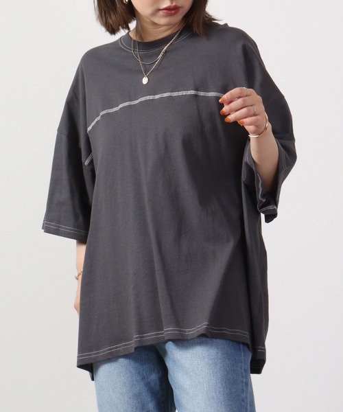 FUNALIVE（ファンアライブ）の「プリントBIGTシャツ 半袖（Tシャツ/カットソー・メンズ・チャコールグレー/ライトパープル/ブラック系/ホワイト×グリーン/ホワイト×グレー/ホワイト/ホワイト×パープル/グリーン/ホワイト×ブラック/ブラック系2/ベージュ系2/ミント/ホワイト×ライトグレー/ベージュ系/オレンジ/ブラウン系/ベージュ系1/ラベンダー/ホワイト系1/ホワイト×エメラルドグリーン/ホワイト系/ブラック系3/ライトグリーン/ブルー/チャコール/ブラック/杢グレー/ブラック系1/ベージュ/ネイビー/グリーン系/ダークグレー/ホワイト×ネイビー/モカ/ライトブラウン/ホワイト系2・XL/M/L）」の19枚目の写真