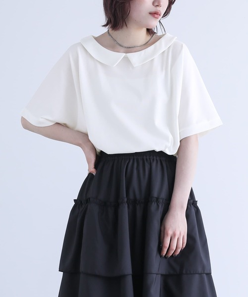 n'OrLABEL（ノアールレーベル）の「【機能素材】『ひんやり襟付きドルマンTシャツ』（Tシャツ/カットソー・レディース・オフホワイト/ブラック・FREE）」の11枚目の写真