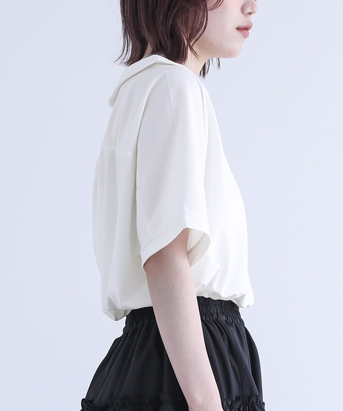 n'OrLABEL（ノアールレーベル）の「【機能素材】『ひんやり襟付きドルマンTシャツ』（Tシャツ/カットソー・レディース・オフホワイト/ブラック・FREE）」の12枚目の写真