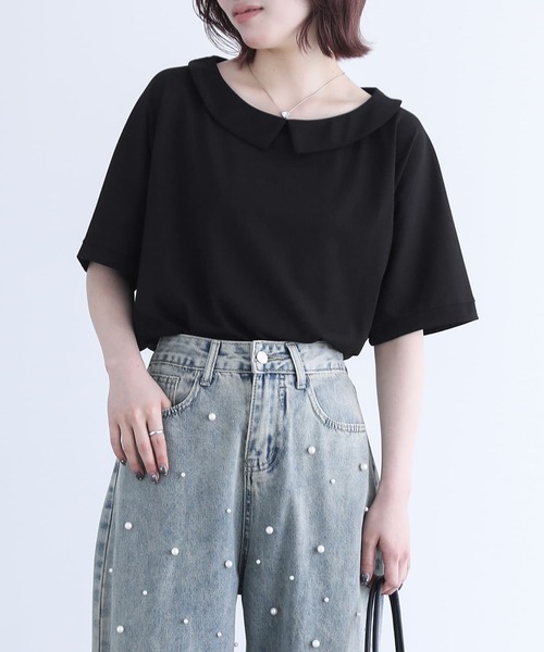 n'OrLABEL（ノアールレーベル）の「【機能素材】『ひんやり襟付きドルマンTシャツ』（Tシャツ/カットソー・レディース・オフホワイト/ブラック・FREE）」の17枚目の写真