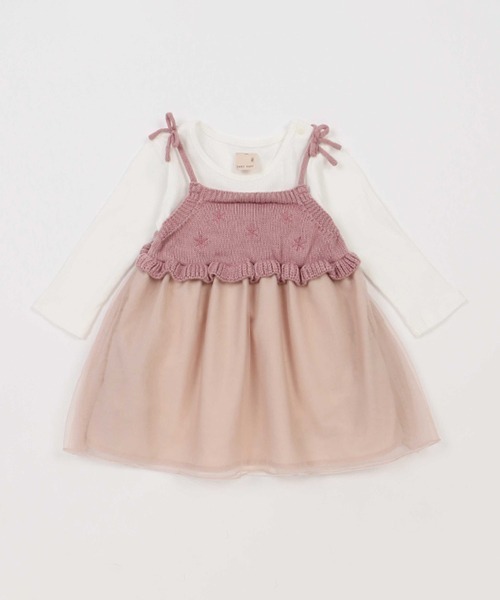 プティマイン(petit main)ニット切替ワンピースセット 