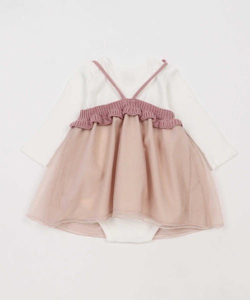 petit main(プティマイン)の「ニット切替ワンピースセット(ロンパース・キッズ・ピンク/アイボリー・70cm/80cm)」の5枚目の写真