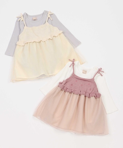 petit main(プティマイン)の「ニット切替ワンピースセット(ロンパース・キッズ・ピンク/アイボリー・70cm/80cm)」の11枚目の写真