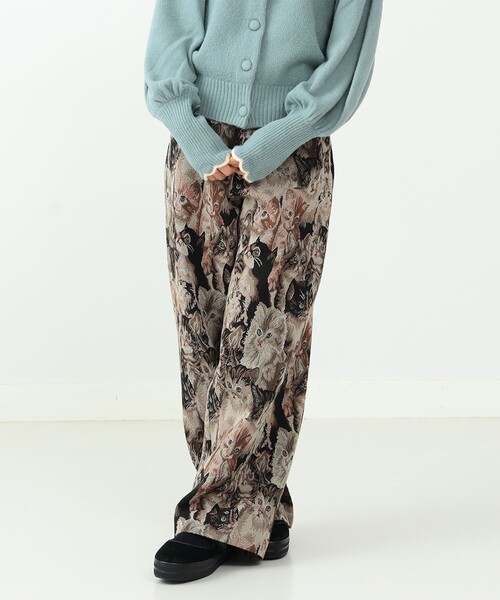 【新品】&エルシー　猫マドラスパンツ にゃんこ堂 空飛ぶ猫柄 7分丈 ルームパンツ ウエストソフトゴム M-L・L