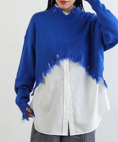 ラスト1点⭐︎ノーソーイングニット　ジョーゼットコンビ　ブルー COLONY 2139（コロニートゥーワンスリーナイン）の「クラッシュニット