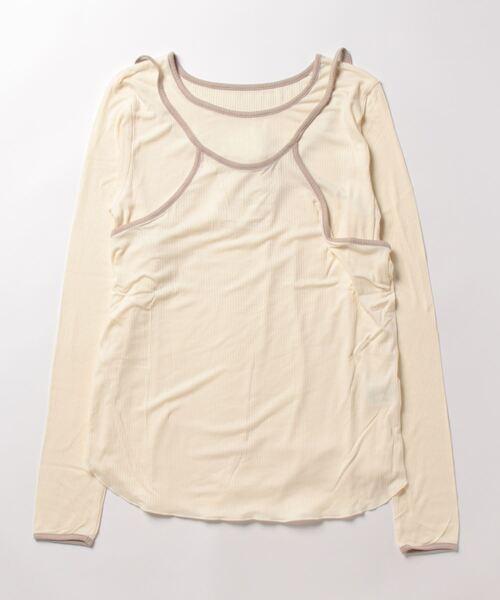 STYLEBLOCK(スタイルブロック)の「リブバイカラーデザインホルターネックキャミ×ロンTセット(Tシャツ/カットソー・レディース・アイボリー/グレー/ブラック・M)」の2枚目の写真