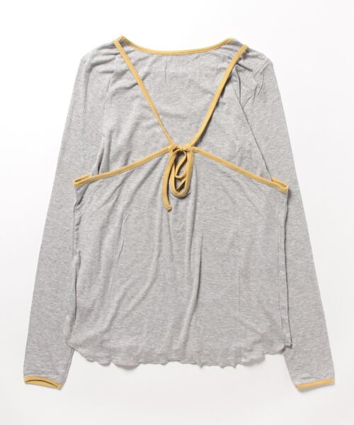 STYLEBLOCK(スタイルブロック)の「リブバイカラーデザインホルターネックキャミ×ロンTセット(Tシャツ/カットソー・レディース・アイボリー/グレー/ブラック・M)」の4枚目の写真