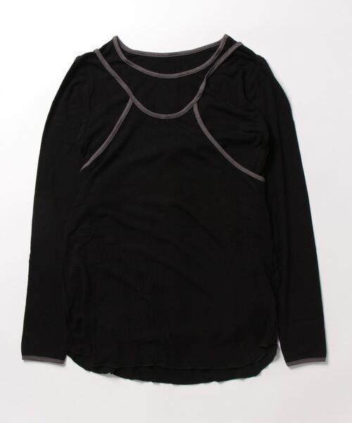 STYLEBLOCK(スタイルブロック)の「リブバイカラーデザインホルターネックキャミ×ロンTセット(Tシャツ/カットソー・レディース・アイボリー/グレー/ブラック・M)」の7枚目の写真
