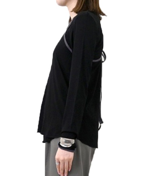 STYLEBLOCK(スタイルブロック)の「リブバイカラーデザインホルターネックキャミ×ロンTセット(Tシャツ/カットソー・レディース・アイボリー/グレー/ブラック・M)」の8枚目の写真