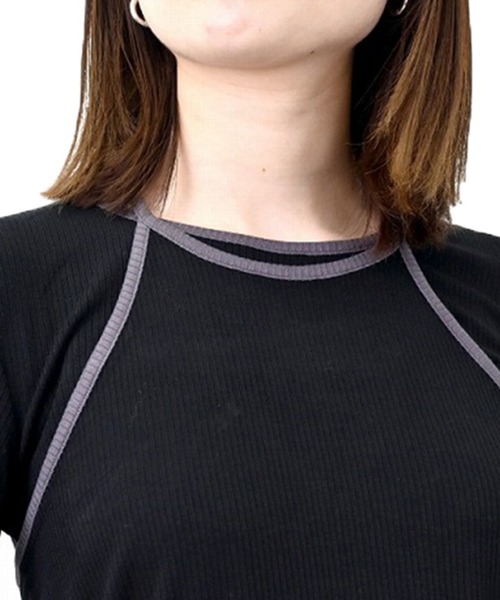 STYLEBLOCK(スタイルブロック)の「リブバイカラーデザインホルターネックキャミ×ロンTセット(Tシャツ/カットソー・レディース・アイボリー/グレー/ブラック・M)」の10枚目の写真