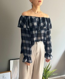 Jewelobe | ラッフルカラー2wayチェックブラウス(シャツ/ブラウス)