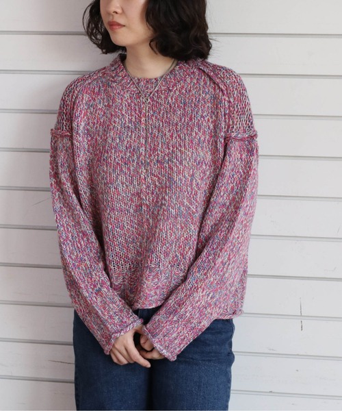 cepo（セポ）の「ミックスカラーリンキングニット（ニット/セーター・レディース・オレンジ/ベージュ/ピンク/イエロー・M）」の7枚目の写真