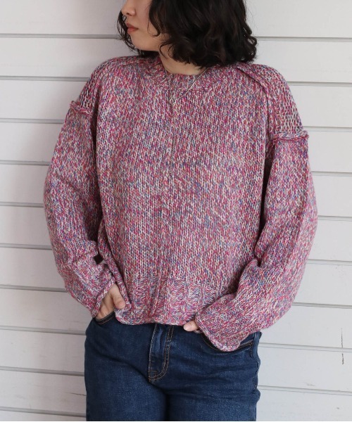 cepo（セポ）の「ミックスカラーリンキングニット（ニット/セーター・レディース・オレンジ/ベージュ/ピンク/イエロー・M）」の6枚目の写真