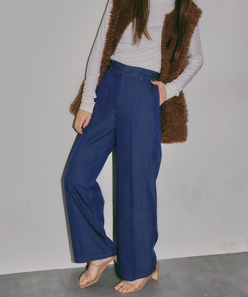 Droite lautreamont(ドロワットロートレアモン)の「【おとなデニム】デニムワイドパンツ≪洗濯機で洗える≫(デニムパンツ・レディース・ネイビー/ブラック・M/S)」の3枚目の写真