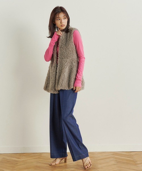 Droite lautreamont(ドロワットロートレアモン)の「【おとなデニム】デニムワイドパンツ≪洗濯機で洗える≫(デニムパンツ・レディース・ネイビー/ブラック・M/S)」の12枚目の写真