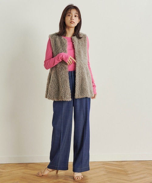 Droite lautreamont(ドロワットロートレアモン)の「【おとなデニム】デニムワイドパンツ≪洗濯機で洗える≫(デニムパンツ・レディース・ネイビー/ブラック・M/S)」の13枚目の写真