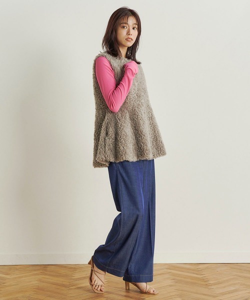 Droite lautreamont(ドロワットロートレアモン)の「【おとなデニム】デニムワイドパンツ≪洗濯機で洗える≫(デニムパンツ・レディース・ネイビー/ブラック・M/S)」の14枚目の写真