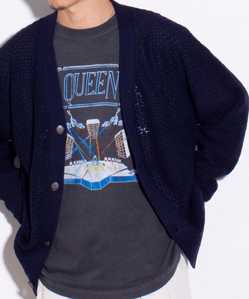 GLOSTER（グロスター）の「【ユニセックス】クロシェ編みカーディガン 透かし編みニット メッシュカーデ（カーディガン/ボレロ・メンズ・ネイビー/オリーブ/アイボリー/オレンジ・L/M/S）」の3枚目の写真