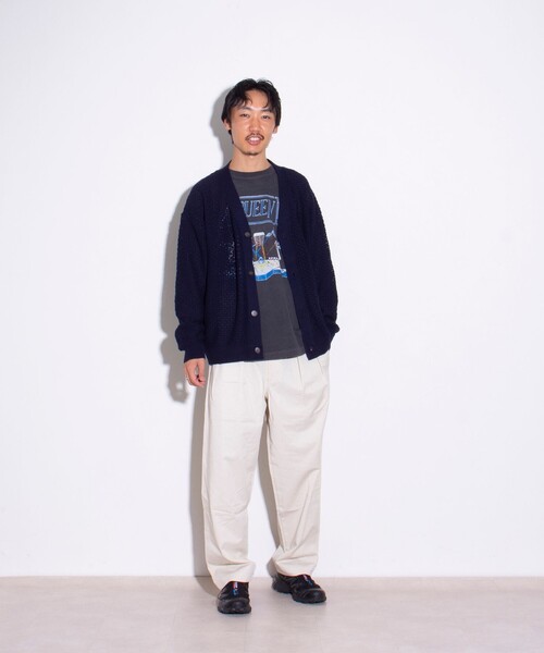 GLOSTER（グロスター）の「【ユニセックス】クロシェ編みカーディガン 透かし編みニット メッシュカーデ（カーディガン/ボレロ・メンズ・ネイビー/オリーブ/アイボリー/オレンジ・L/M/S）」の5枚目の写真