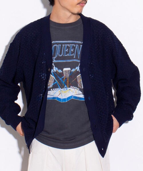 GLOSTER（グロスター）の「【ユニセックス】クロシェ編みカーディガン 透かし編みニット メッシュカーデ（カーディガン/ボレロ・メンズ・ネイビー/オリーブ/アイボリー/オレンジ・L/M/S）」の6枚目の写真