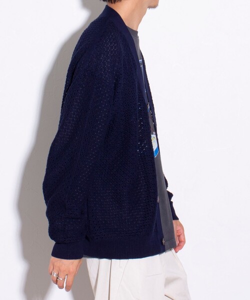 GLOSTER（グロスター）の「【ユニセックス】クロシェ編みカーディガン 透かし編みニット メッシュカーデ（カーディガン/ボレロ・メンズ・ネイビー/オリーブ/アイボリー/オレンジ・L/M/S）」の8枚目の写真