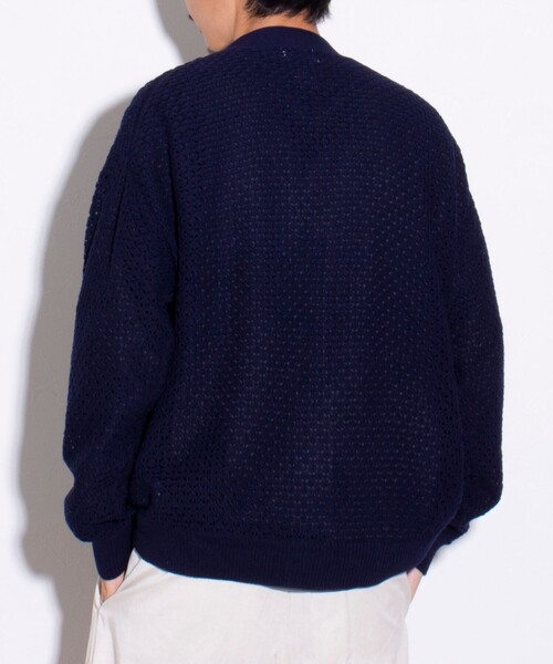 GLOSTER（グロスター）の「【ユニセックス】クロシェ編みカーディガン 透かし編みニット メッシュカーデ（カーディガン/ボレロ・メンズ・ネイビー/オリーブ/アイボリー/オレンジ・L/M/S）」の9枚目の写真