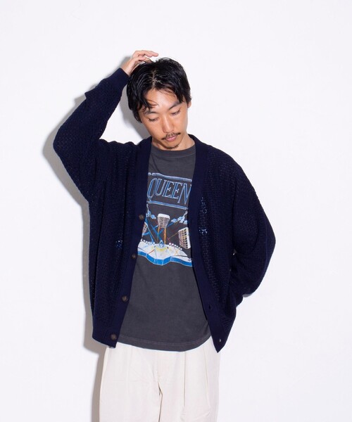 GLOSTER（グロスター）の「【ユニセックス】クロシェ編みカーディガン 透かし編みニット メッシュカーデ（カーディガン/ボレロ・メンズ・ネイビー/オリーブ/アイボリー/オレンジ・L/M/S）」の10枚目の写真