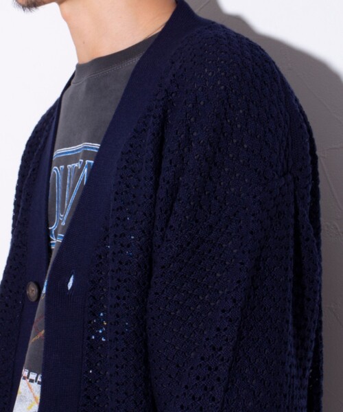 GLOSTER（グロスター）の「【ユニセックス】クロシェ編みカーディガン 透かし編みニット メッシュカーデ（カーディガン/ボレロ・メンズ・ネイビー/オリーブ/アイボリー/オレンジ・L/M/S）」の11枚目の写真