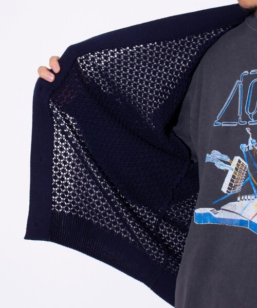 GLOSTER（グロスター）の「【ユニセックス】クロシェ編みカーディガン 透かし編みニット メッシュカーデ（カーディガン/ボレロ・メンズ・ネイビー/オリーブ/アイボリー/オレンジ・L/M/S）」の13枚目の写真