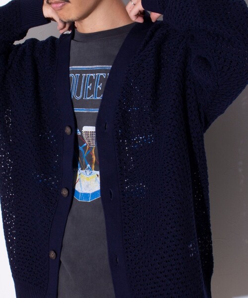 GLOSTER（グロスター）の「【ユニセックス】クロシェ編みカーディガン 透かし編みニット メッシュカーデ（カーディガン/ボレロ・メンズ・ネイビー/オリーブ/アイボリー/オレンジ・L/M/S）」の14枚目の写真