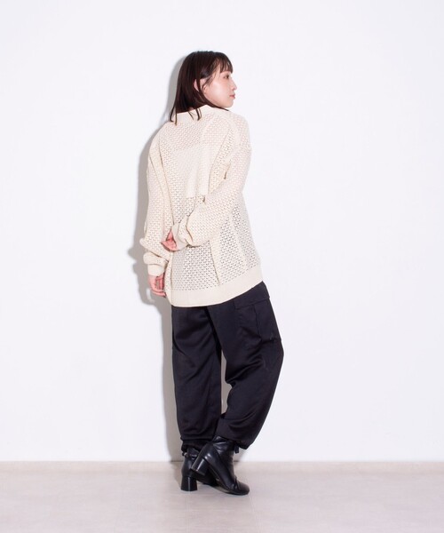 GLOSTER（グロスター）の「【ユニセックス】クロシェ編みカーディガン 透かし編みニット メッシュカーデ（カーディガン/ボレロ・メンズ・ネイビー/オリーブ/アイボリー/オレンジ・L/M/S）」の15枚目の写真