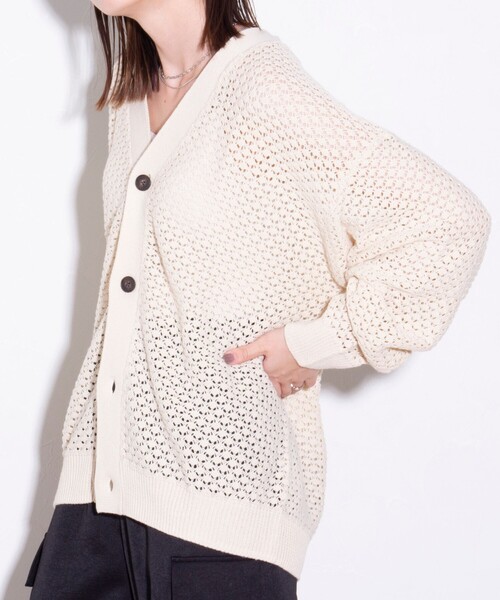 GLOSTER（グロスター）の「【ユニセックス】クロシェ編みカーディガン 透かし編みニット メッシュカーデ（カーディガン/ボレロ・メンズ・ネイビー/オリーブ/アイボリー/オレンジ・L/M/S）」の19枚目の写真