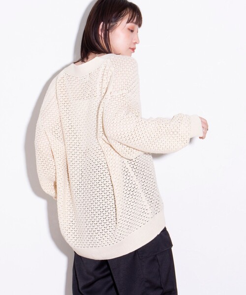 GLOSTER（グロスター）の「【ユニセックス】クロシェ編みカーディガン 透かし編みニット メッシュカーデ（カーディガン/ボレロ・メンズ・ネイビー/オリーブ/アイボリー/オレンジ・L/M/S）」の21枚目の写真