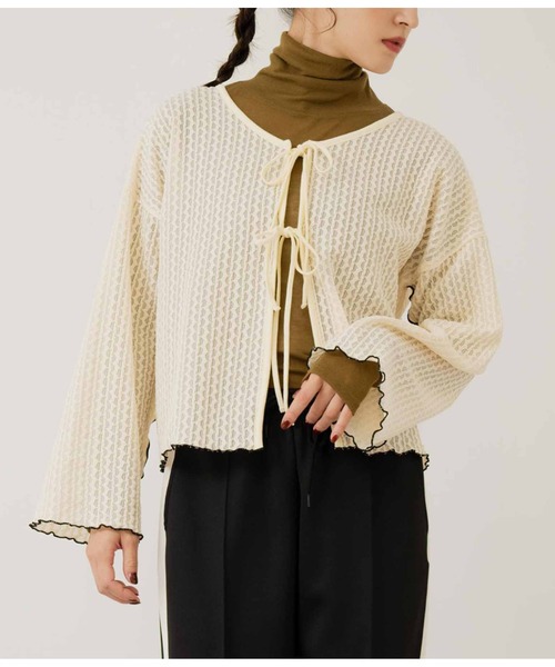 ANAP（アナップ）の「前後2WAY シアーリボン カーディガン 長袖（カーディガン/ボレロ・レディース・グレー/アイボリー/ブラック・FREE）」の2枚目の写真