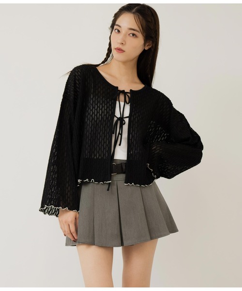 ANAP（アナップ）の「前後2WAY シアーリボン カーディガン 長袖（カーディガン/ボレロ・レディース・グレー/アイボリー/ブラック・FREE）」の4枚目の写真