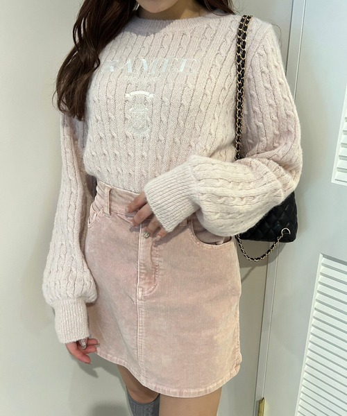 one after another NICE CLAUP(ワンアフターアナザーナイスクラップ)の「NC刺繍コール天台形ミニスカート(スカート・レディース・ライトグレー/ピンク/アイボリー/ネイビー・FREE)」の14枚目の写真