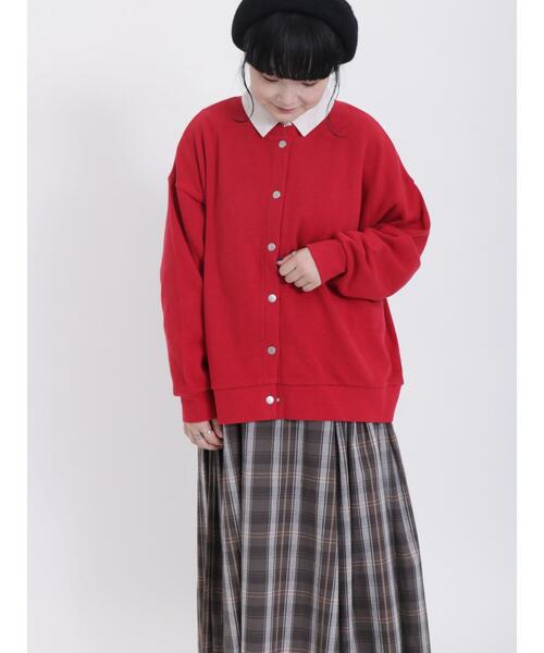 Samansa Mos2（サマンサ モスモス）の「飛び裏毛スナップボタンカーディガン（カーディガン/ボレロ・レディース・キナリ/ブラック/グレー/レッド・F）」の4枚目の写真