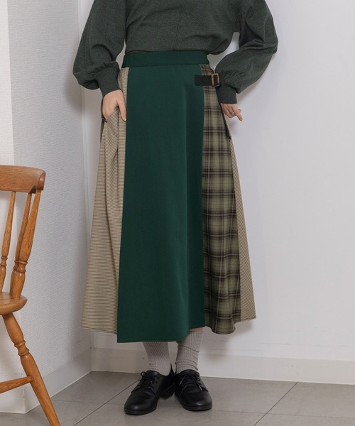 POU DOU DOU（プードゥドゥ）の「切り替えキルト風スカート（スカート・レディース・グリーン/ベージュ/グレー・3）」の3枚目の写真
