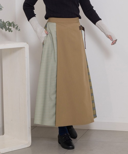 POU DOU DOU（プードゥドゥ）の「切り替えキルト風スカート（スカート・レディース・グリーン/ベージュ/グレー・3）」の5枚目の写真