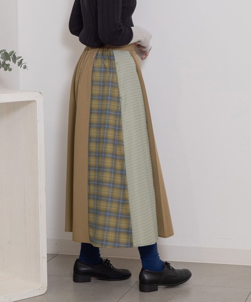 POU DOU DOU（プードゥドゥ）の「切り替えキルト風スカート（スカート・レディース・グリーン/ベージュ/グレー・3）」の6枚目の写真