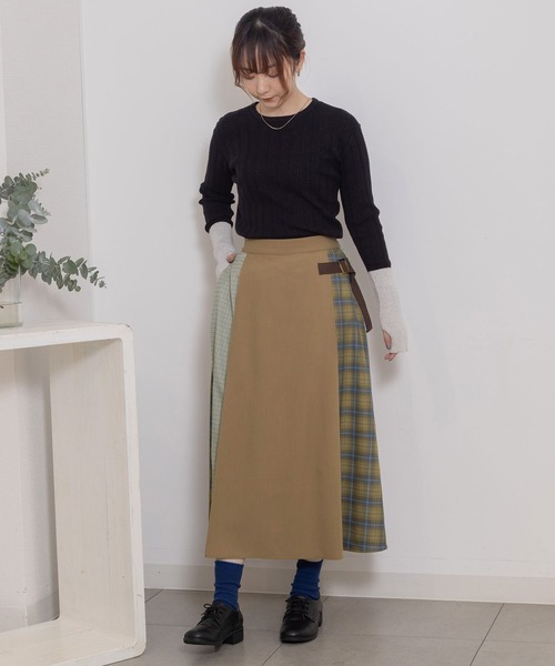 POU DOU DOU（プードゥドゥ）の「切り替えキルト風スカート（スカート・レディース・グリーン/ベージュ/グレー・3）」の8枚目の写真