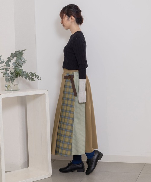 POU DOU DOU（プードゥドゥ）の「切り替えキルト風スカート（スカート・レディース・グリーン/ベージュ/グレー・3）」の9枚目の写真