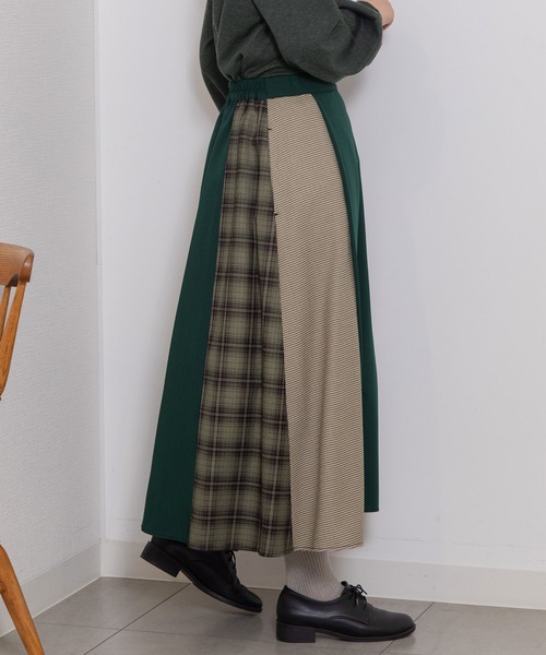 POU DOU DOU（プードゥドゥ）の「切り替えキルト風スカート（スカート・レディース・グリーン/ベージュ/グレー・3）」の14枚目の写真